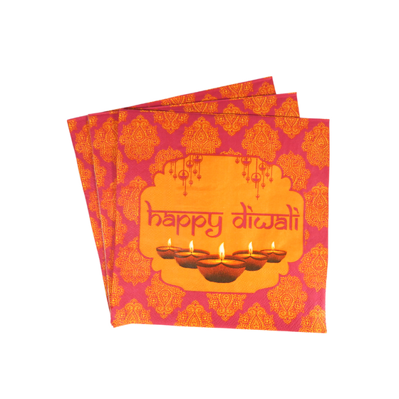 Happy Diwali Pink Party Napkins (20pk) - Pink & Orange