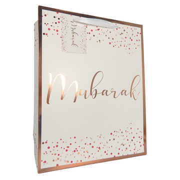 Mubarak Confetti Gift Bag - White & Rose Gold
