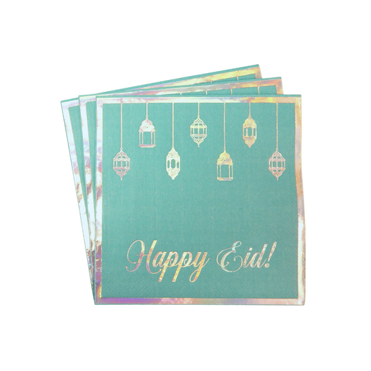 Happy Eid Party Napkins (20pk) - Teal & Iridescent