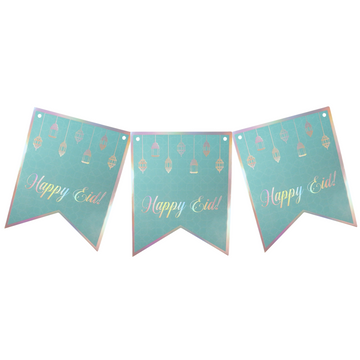 Happy Eid Party Banner - Teal & Iridescent