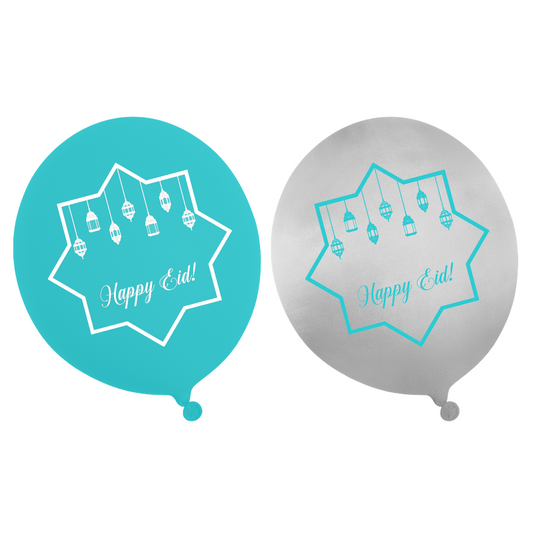 Happy Eid Balloons (10pk) - Teal & Silver