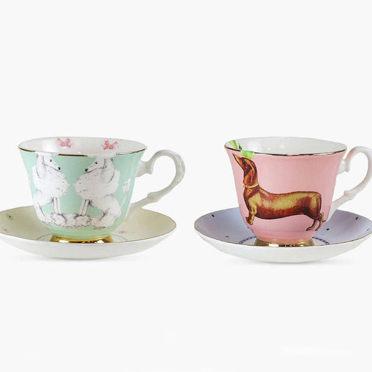 Set of 2 poodle and sausage dog Cup & Saucers