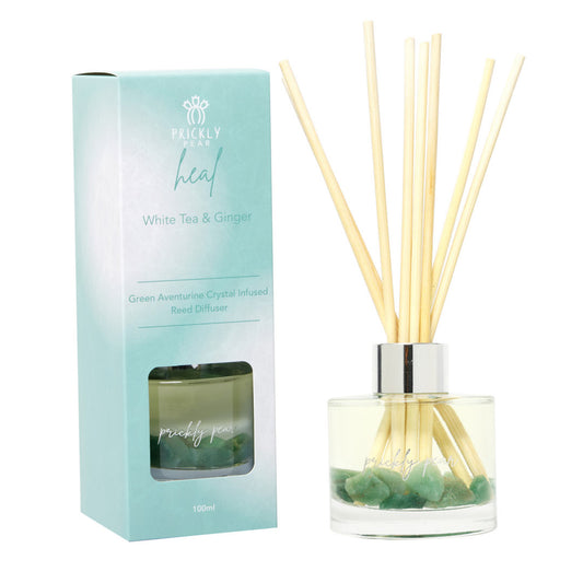 Green Aventurine Crystal Infused Reed Diffuser 100ml - White Tea & Ginger