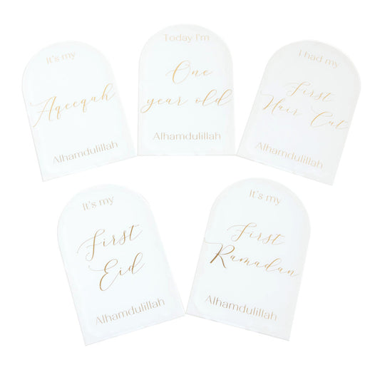 Muslim Baby Milestone Acrylic Plaques - White & Gold